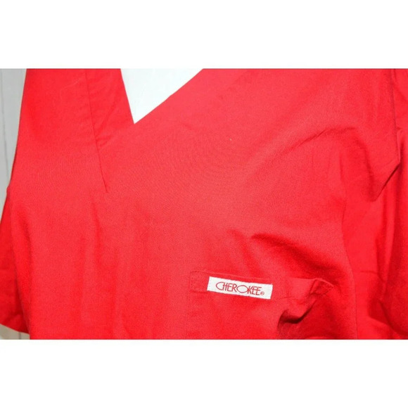 Cherokee Women's Red Short Sleeve Scrub Shirt - Picture 2 of 6